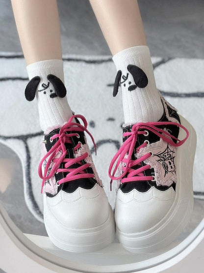 Black&Pink Y2K Star Applique Platform Sneakers