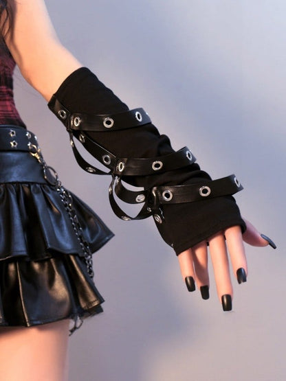 Black Cyberpunk Studs Details Gloves