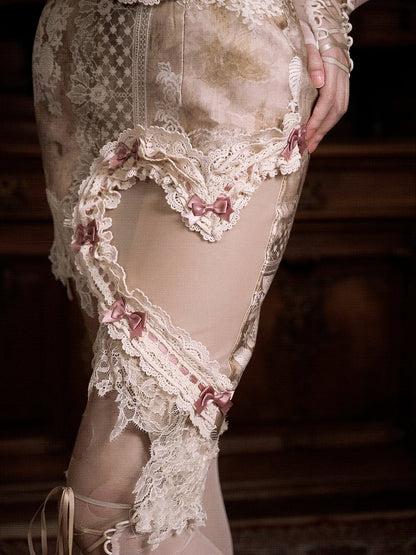 Lace and Pink Bow Accents Heart-shaped Cutout Side Skirt