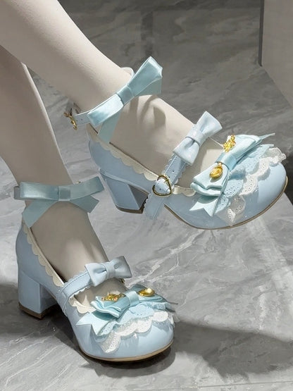 Blue Spoon Decorated Bowknot Details Sweet Lolita High Block Heels