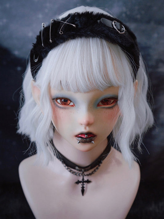 Pins and PU Buckle Decorated Gothic Black Plush KC