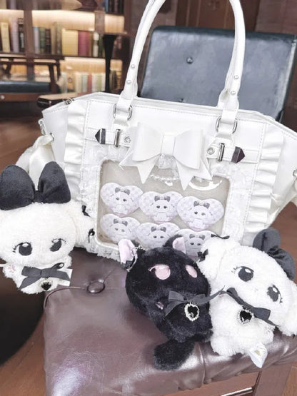 Jirai Kei White Lace Trim Ita Tote – Large Capacity, Top Handle