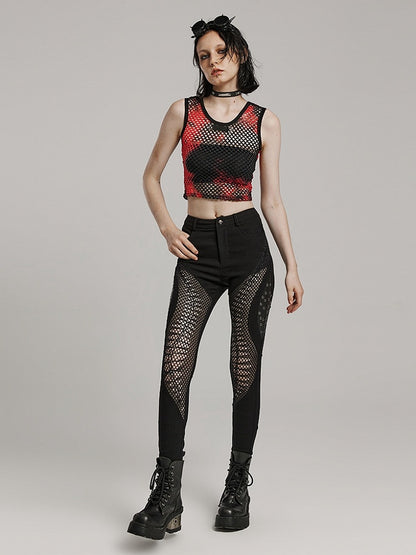 Black Punk Burnt Pattern Hollow Trousers