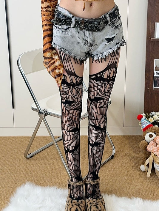 Black/White Y2K Cut-out Design Suspender Stockings