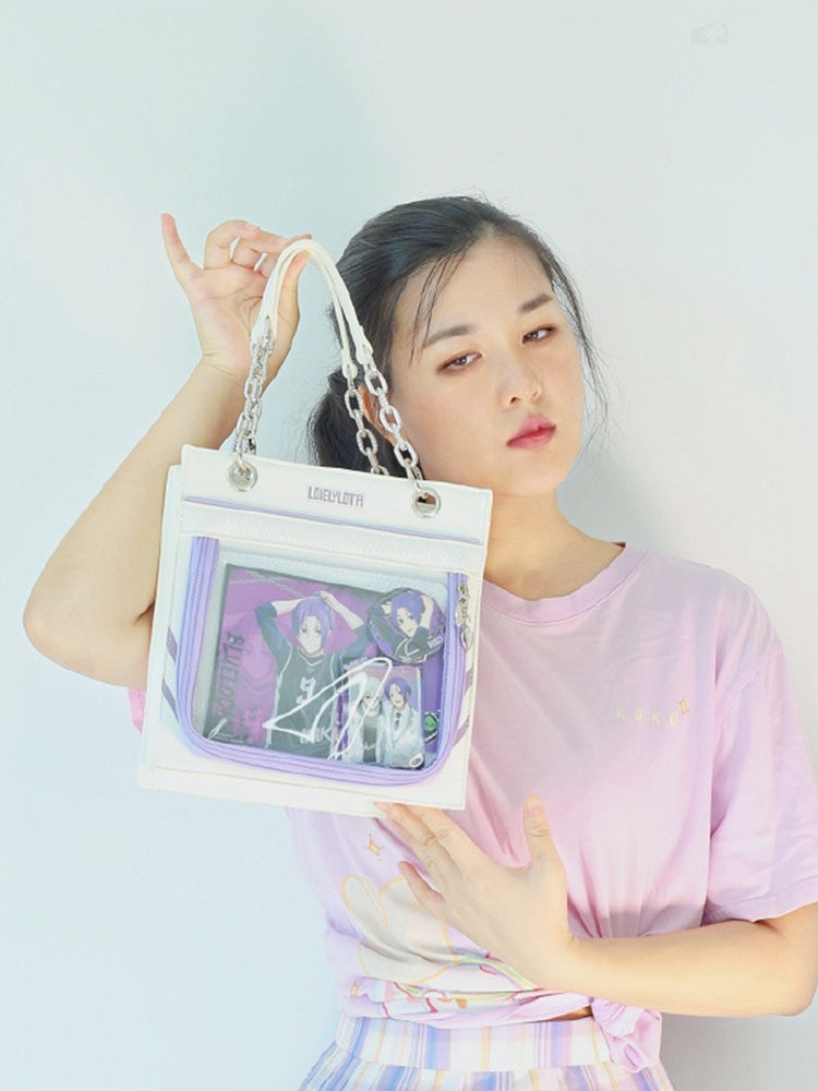 White & Purple Sweetheart Charm Zipper Ita Shoulder Bag