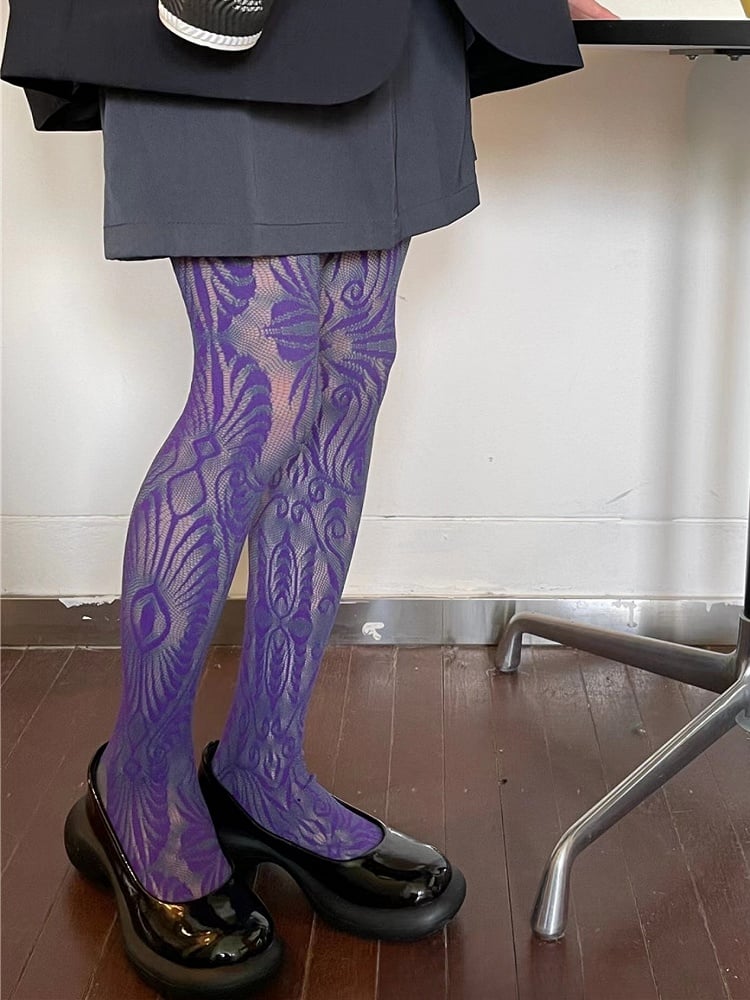 Purple/Rose Red/Black Y2K Hollow-out Design Tights