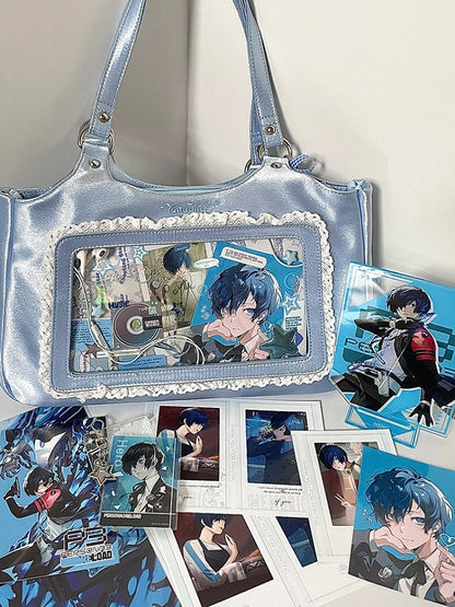 Satin Lace Trim Blue Daily Ita bag - Comes with Card Holder Charm