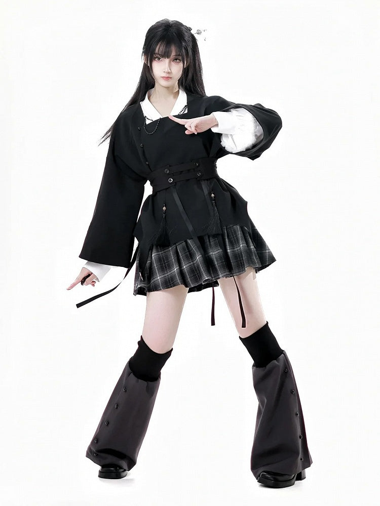 Gray Elastic Cuffs Faux Placket 49CM Flared Leg Warmers