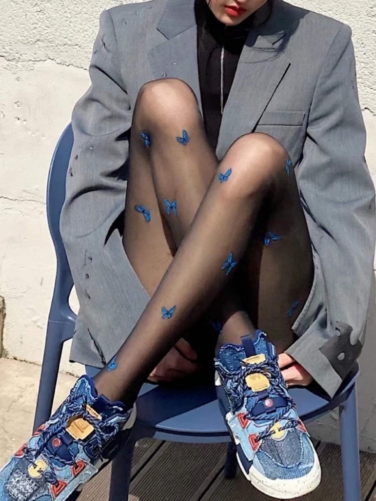 Black/Nude/White Butterfly Details Tights