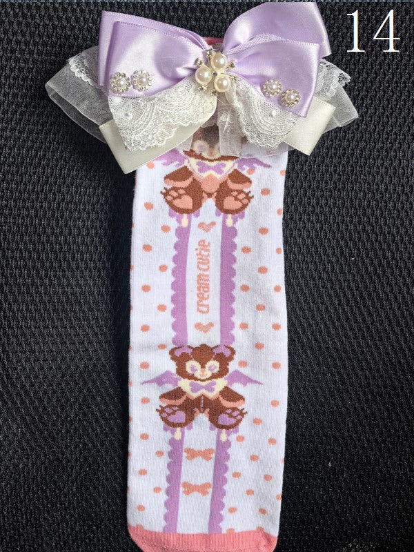 19 Options Colorful Lolita Calf Socks With Bowknot Details And Lace Cuffs