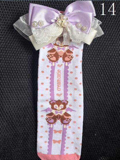 19 Options Colorful Lolita Calf Socks With Bowknot Details And Lace Cuffs