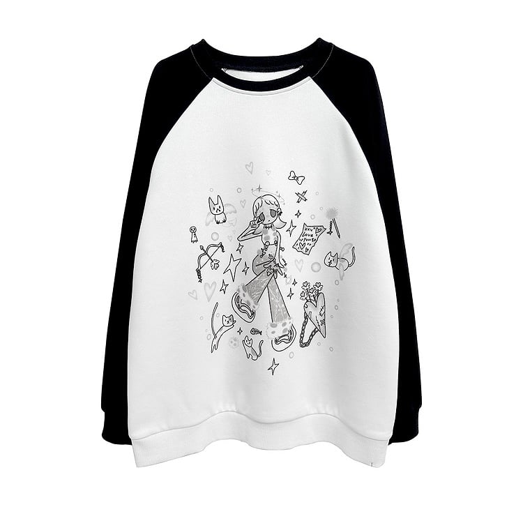 Black/Pink Colorblock Design Print Sweat Shirt