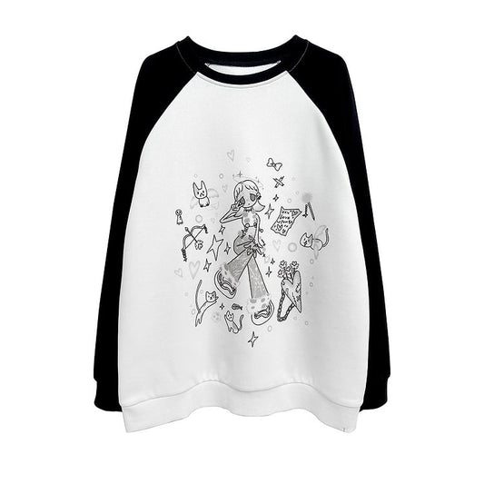 Black/Pink Colorblock Design Print Sweat Shirt