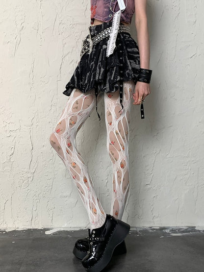 White Y2K Cut-out Design Tights