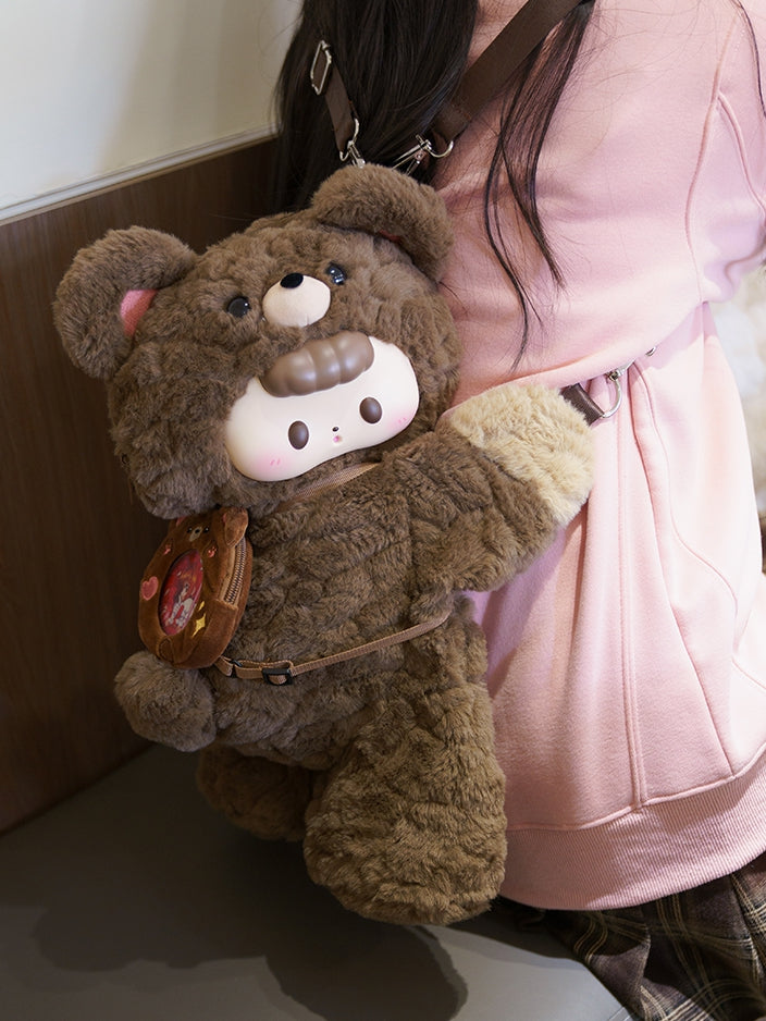 Brown Plush Bear Backpack/Crossbody Bag