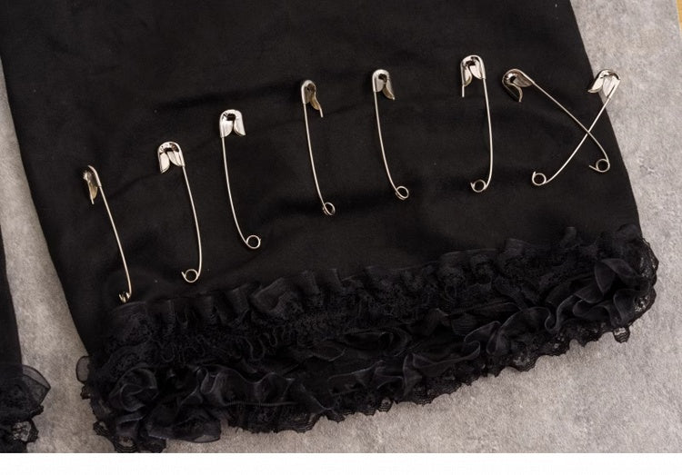 Pins and Studs Decorated Black and White Bowknots Gothic Leg Warmers