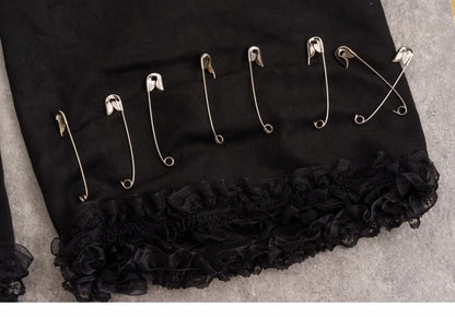 Pins and Studs Decorated Black and White Bowknots Gothic Leg Warmers