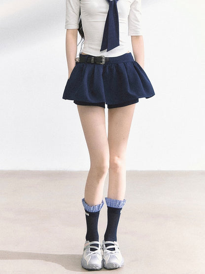 White/Navy Blue/Black/Gray Mini Skirt with Waist Belt