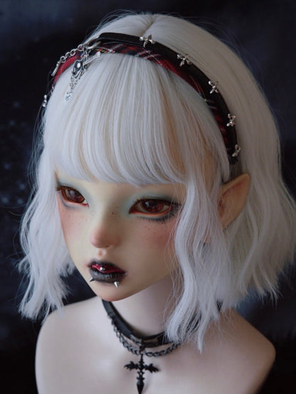 Red And Black Plaid Pattern With Chain And Guitar Charm Design KC