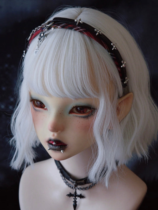 Red And Black Plaid Pattern With Chain And Guitar Charm Design KC