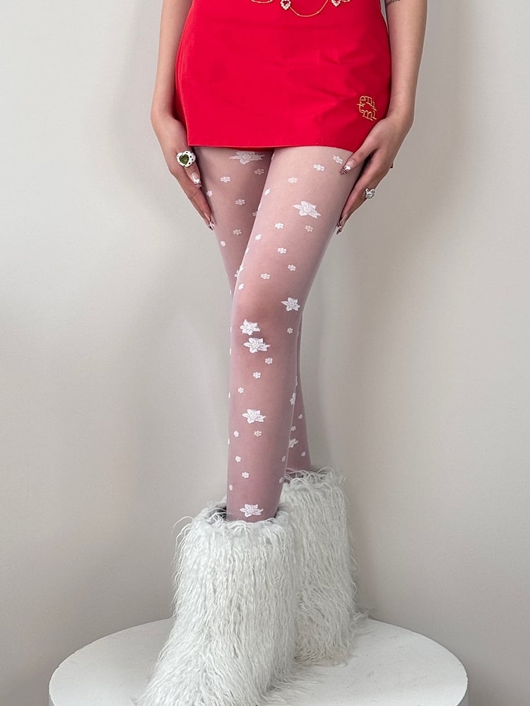 Black/Pink/Purple Floral Pattern Tights