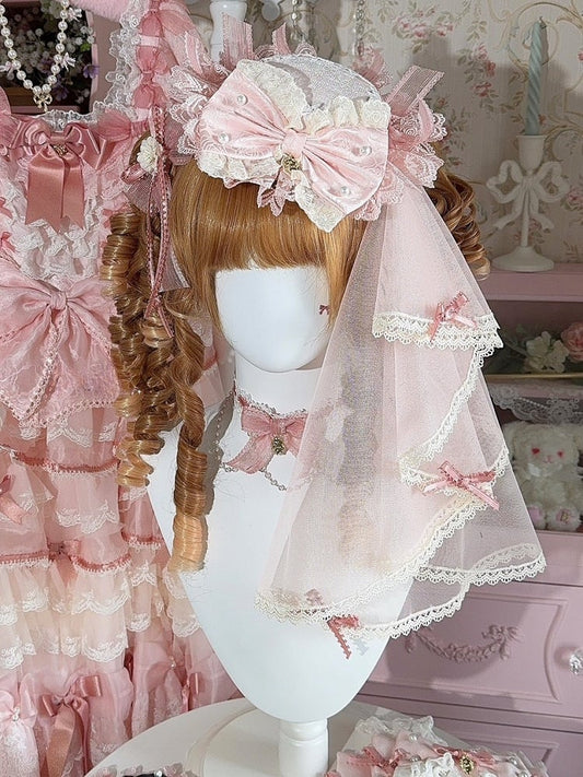 3 Color Options Floral Design Bowknot Details Lace Trim Mini Hat + Veil