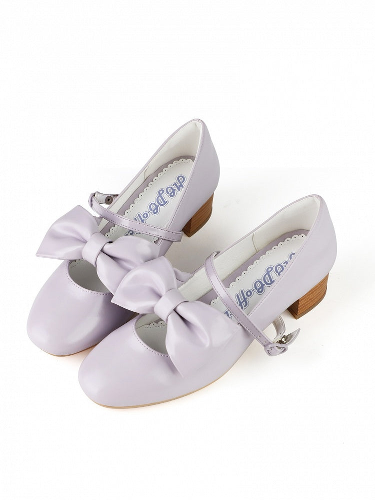 Elegant Purple Mid-heel Mary Janes for Lolita with Bow Embellishments & Heart Closure