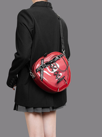 Red & Black Apple Design Lace-up Detail Ita Bag Small/Big Size