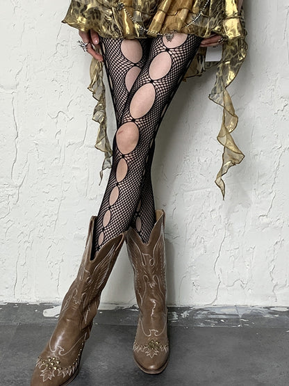 Black/Red/White/Gray Cut-out Design Y2K Tights