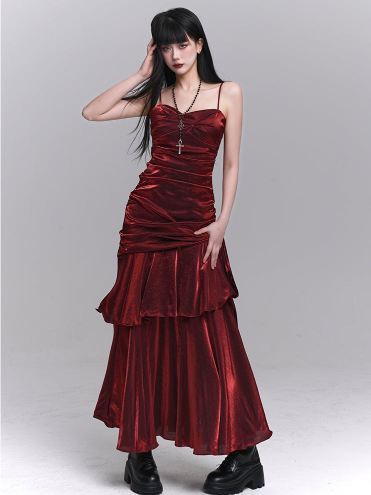 Wine Red Sweetheart Neckline Ruched Design Gown Evening Dress