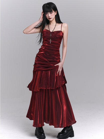 Wine Red Sweetheart Neckline Ruched Design Gown Evening Dress