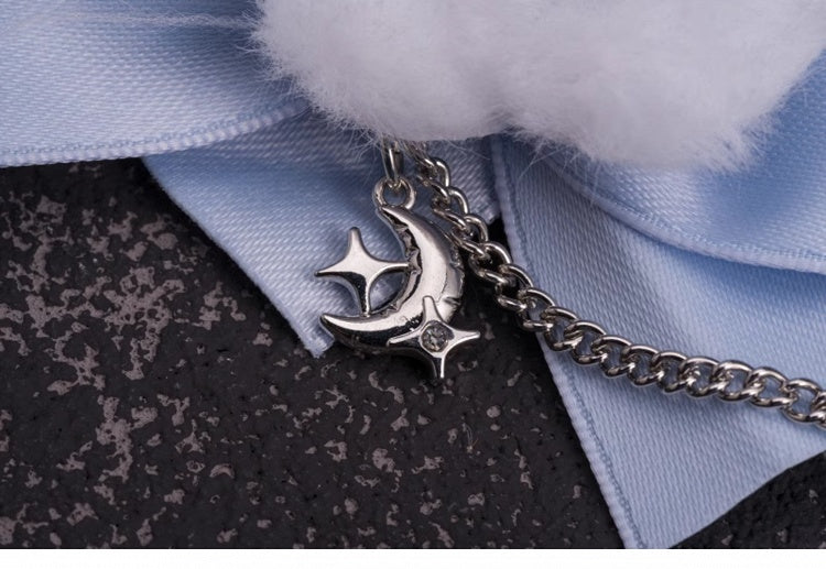 Star Charm Handmade Plush Angel Wings White and Blue Bowknot Hairclips