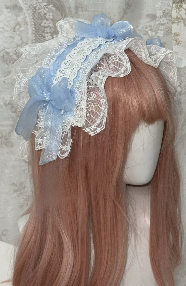 White and Blue Hanayome Bows Decoration Tiered Skirt Hime Dress Lolita JSK Full Set