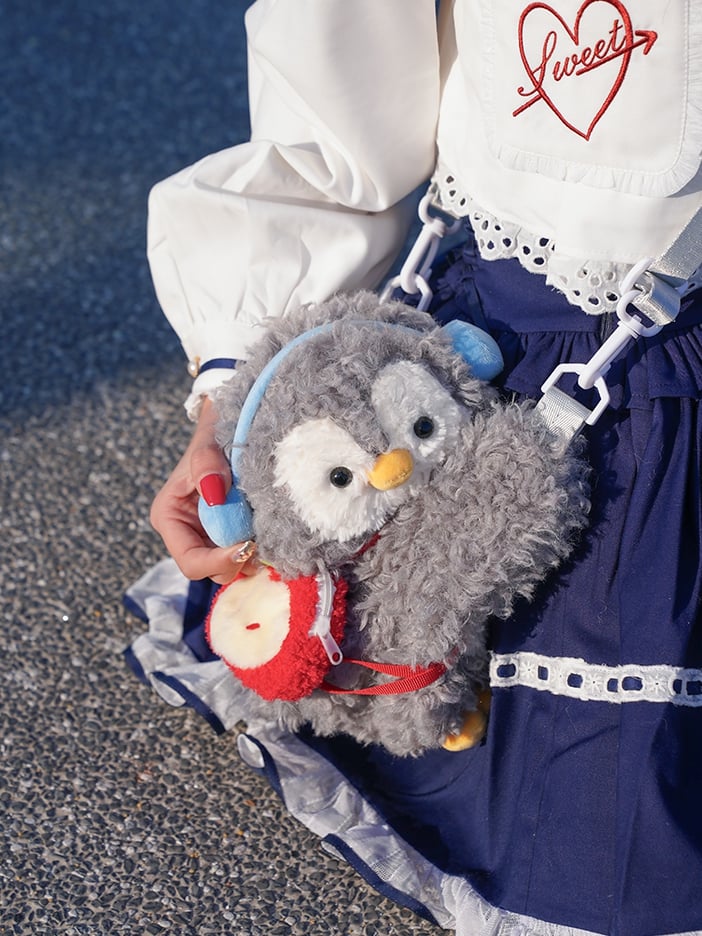 Light Gray Cute Penguin Plush Backpack/Crossbody Bag Middle/Large Size