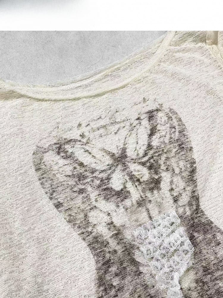 Apricot Lace-up Detail Swimsuit Print Asymmetrical Neckline Top