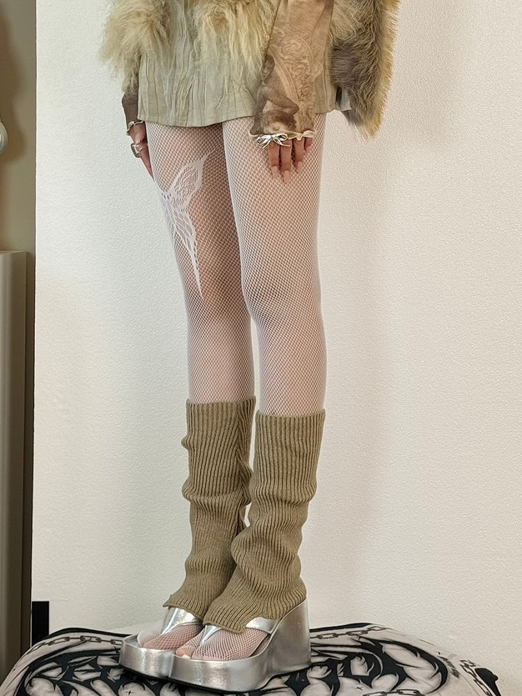 White/Gray/Black Gyaru Fashion Butterfly Pattern Tights