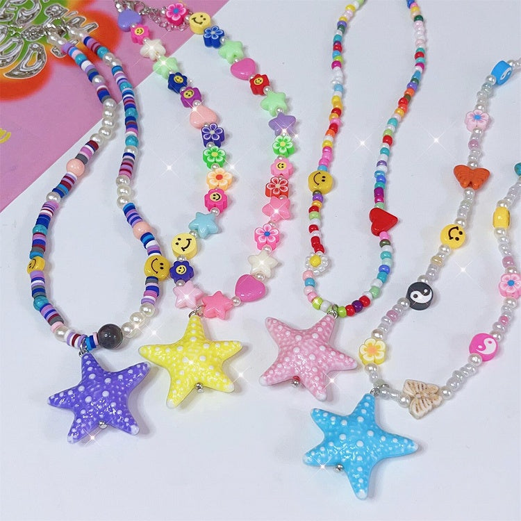 4 Color Options Y2K Starfish Pendant Beaded Necklace