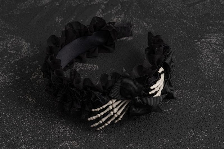 Gothic Skeleton Hands Black Ruffled KC