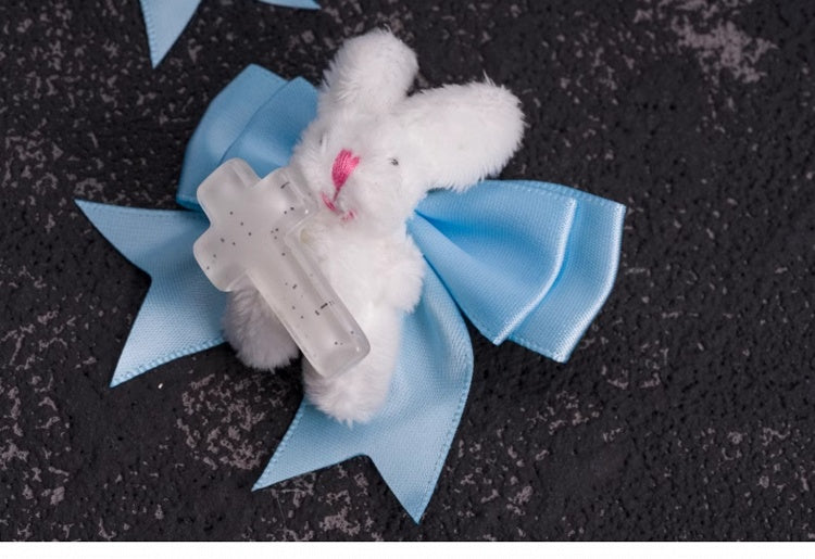 Handmade Plush Bunnies White and Blue Bowknot Hairclips