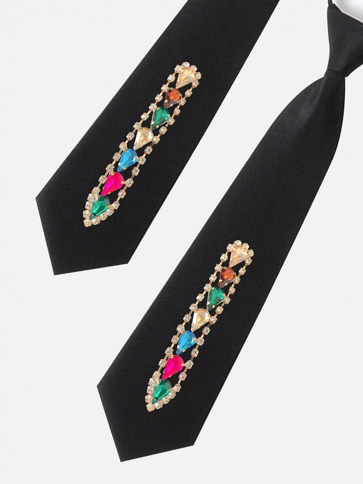 Black Rhinestone Decorated JK Neck Tie
