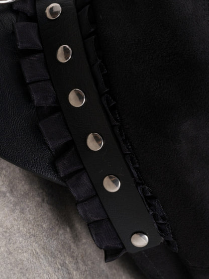 Black Gothic Studs Details Ruffled Trim Beret Hat