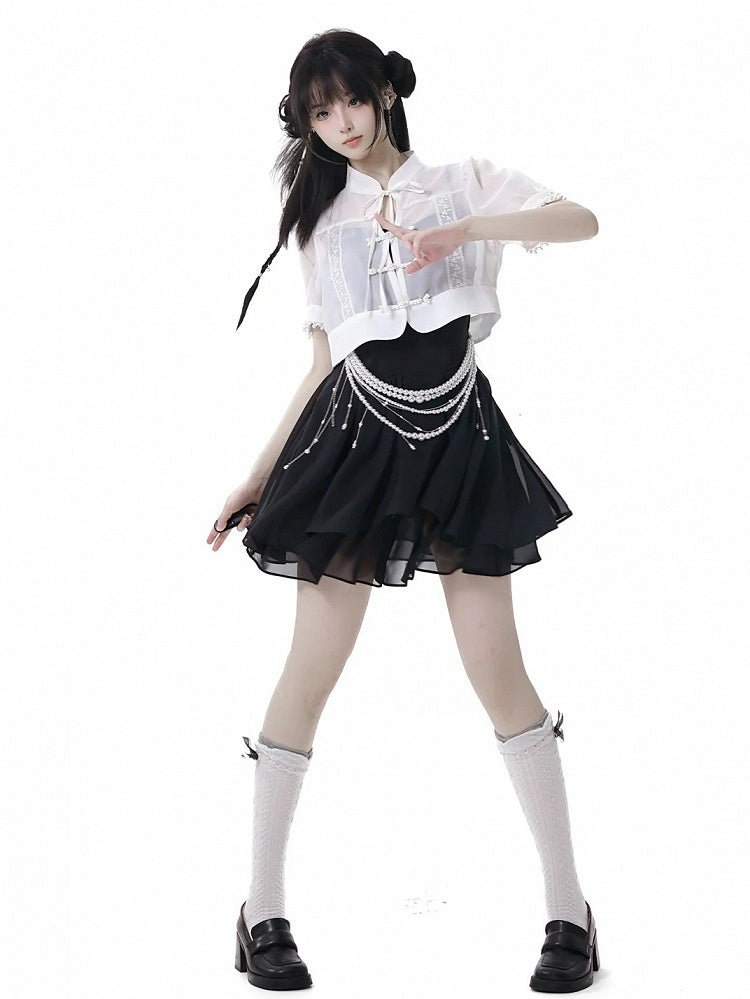 Black Chiffon Spaghetti Strap Dress Long/Short Version