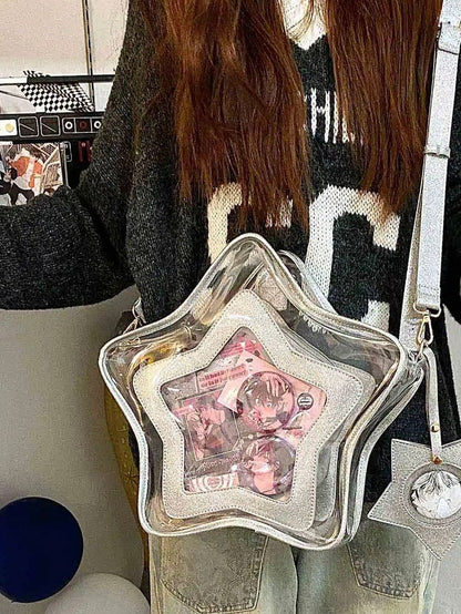 Shining Silver PU Star-shaped Ita Bag Set with Detachable Badge Charm