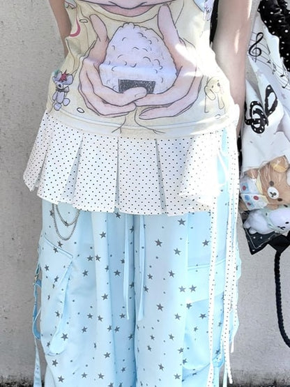 White and Black Polka Dot Box Pleat Waist Accessory