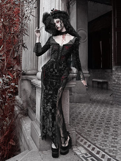 Black and Red Halloween Goth Hat with Detachable Veil