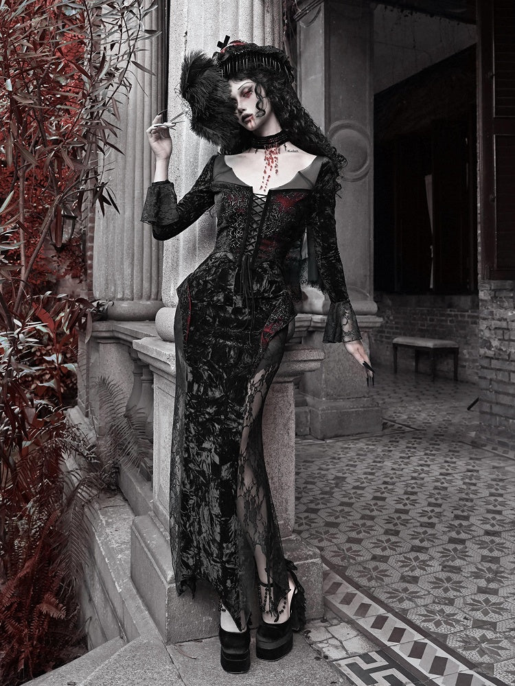 Black and Red Halloween Goth Hat with Detachable Veil