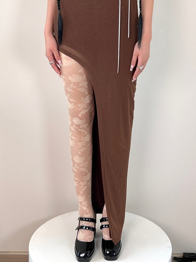 Nude/Khaki Y2K Rosette Pattern Tights