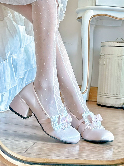 Bow Accents Light Pink Rhinestones Embellished Mary Janes