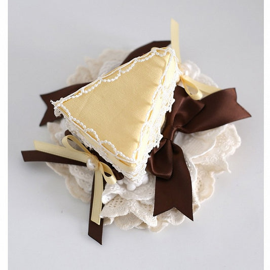 Yellow&Brown Sweet Lolita Beaded Decorated Bowknot Details Lace Trim Cake Mini Hat