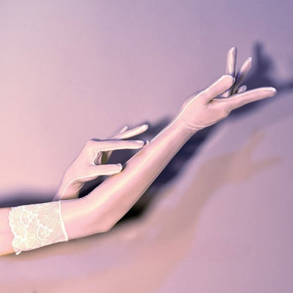 White/Black/Purple Lace Trim Gothic Punk Gloves